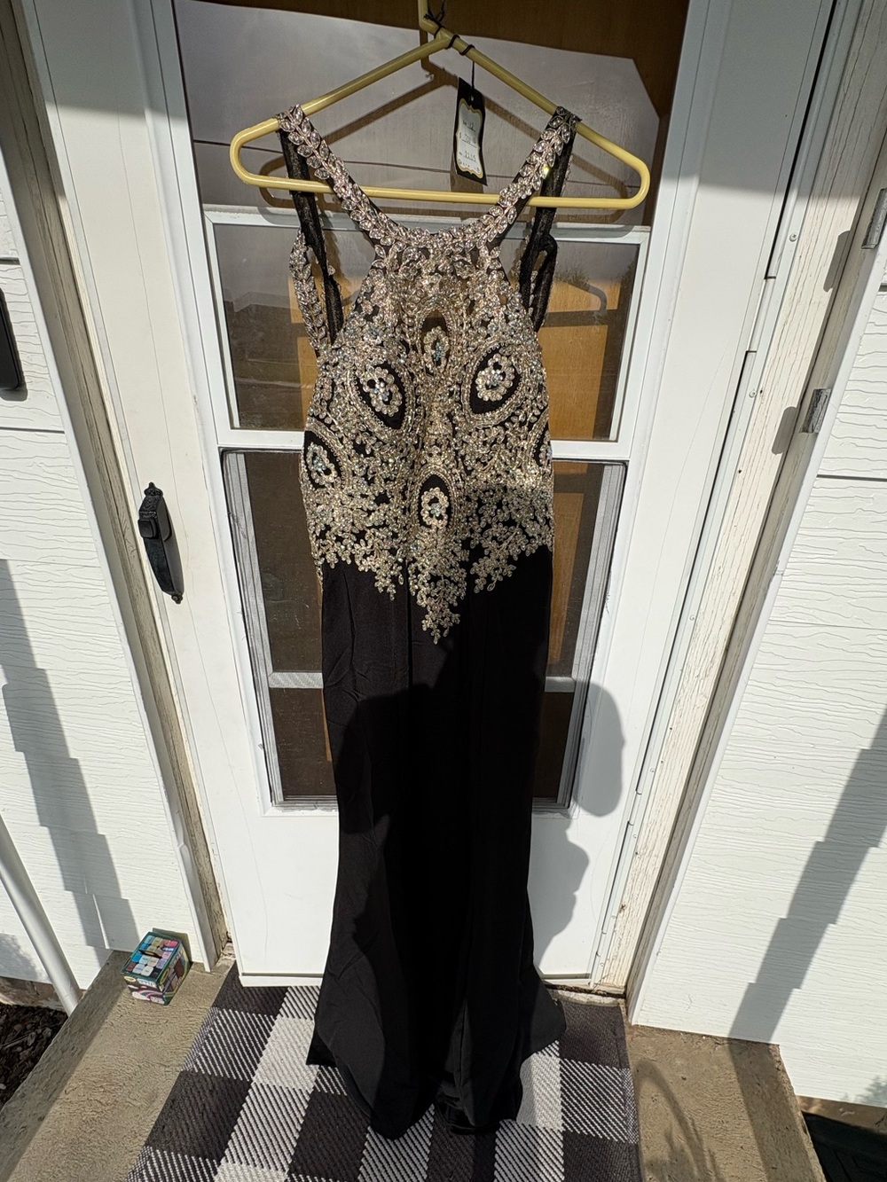 Black Evening Gown with Gold Sequin Bodice